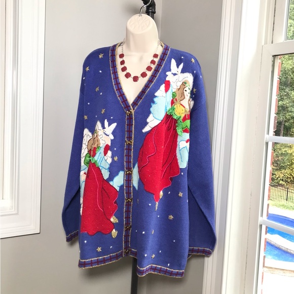 Storybook Knits #1643 Flights of Angels Christmas Cardigan - Women’s 2X NEW - Picture 3 of 11